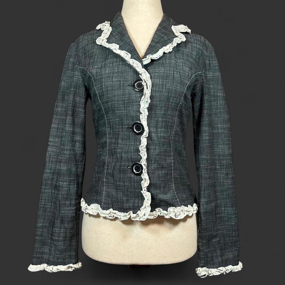 Y2K Ruffle Plaid Blazer Jacket Womens 2 Academia Cottagecore Romantic